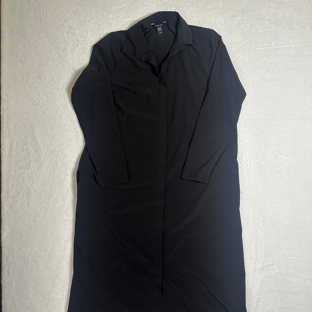 Athleta Black Long Sleeve Button Down Shirt Dress Medium Midi Travel Athleisure